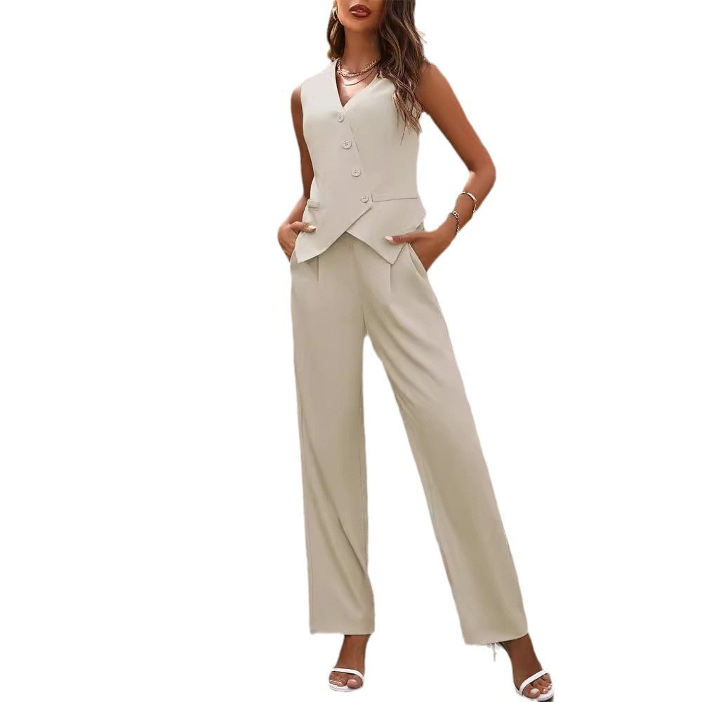 Commuter Suits Summer Button And Staight Trousers Womens Clothing