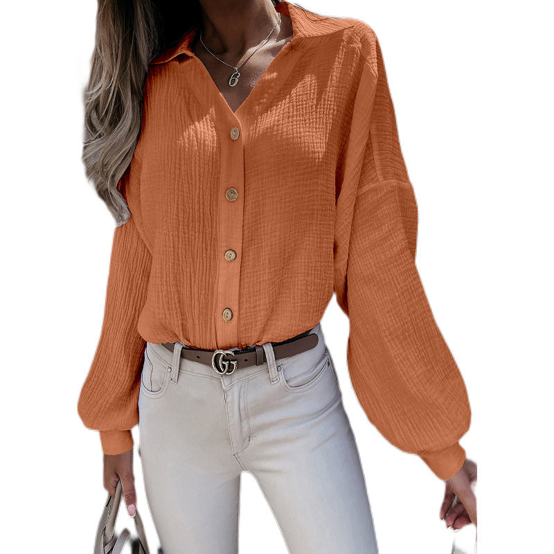 Autumn And Winter New Products V-neck Lantern Sleeve Shirt Blouse Women