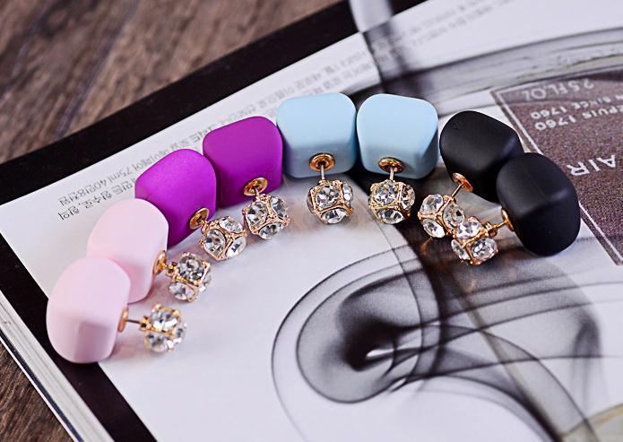 Candy-colored cube-shaped earrings