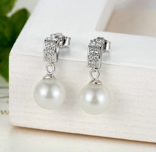 Drop Earrings Fine Jewelry Female Drop Earrings with Pearls Earrings 925 Sterling Silver Jewelry Mother's Day Gift